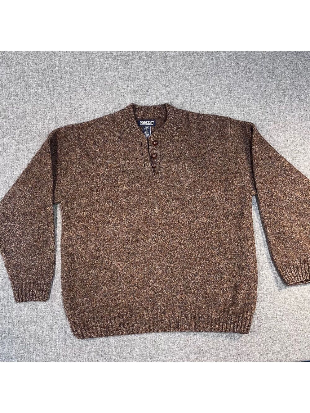 Land’s End Women’s Brown Wool Pullover 3 button Sweater, M